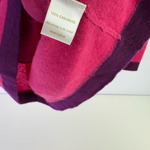 Garnet Hill 100% cashmere pink purple trim cardigan pocket sweater size medium - Picture 5 of 5